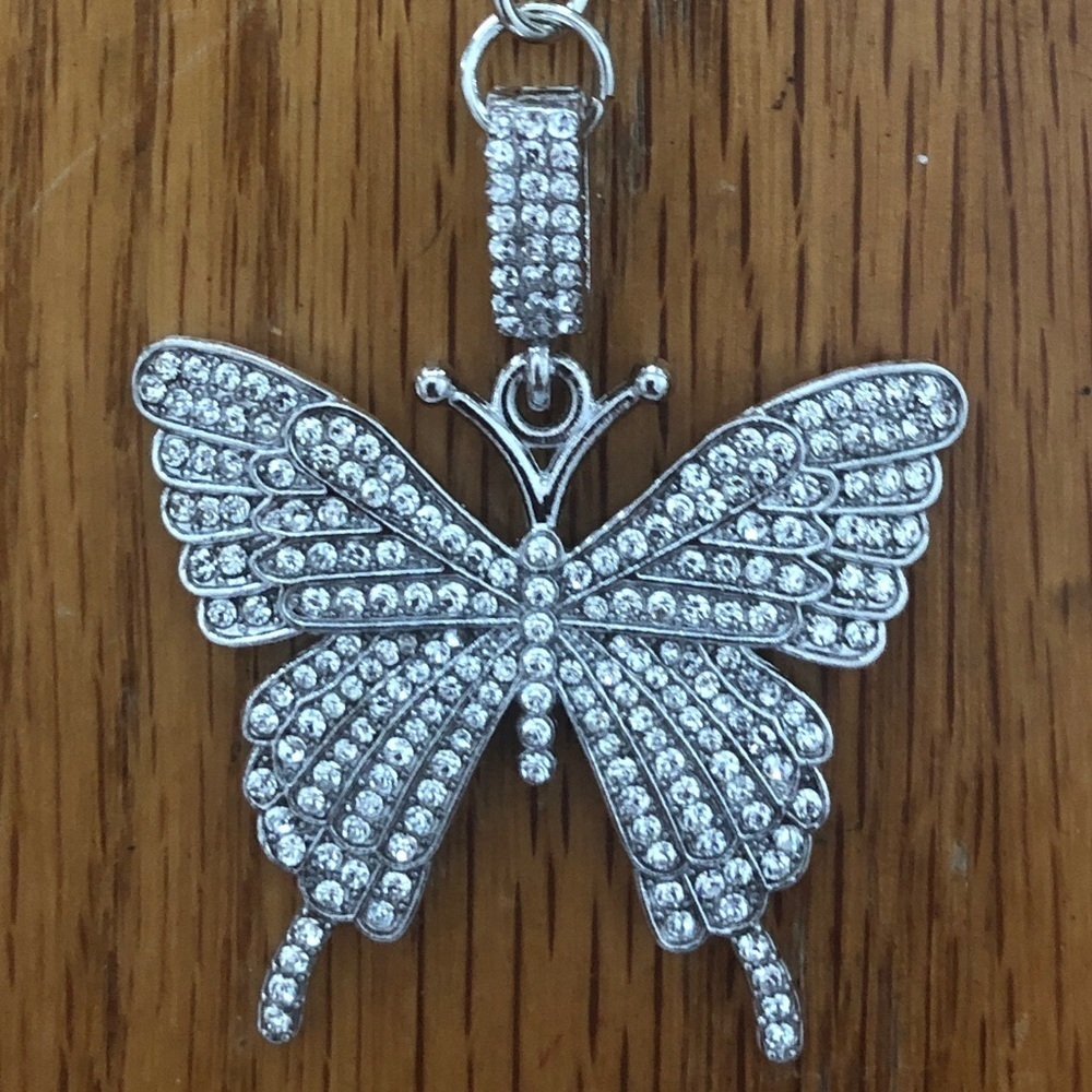 Silver-Tone Rhinestone Butterfly Charm Keychain/Bag Charm BRAND NEW - Picture 7 of 8